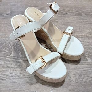 JustOne Women's Interchangeable Buckle Strap Wedge Sandals